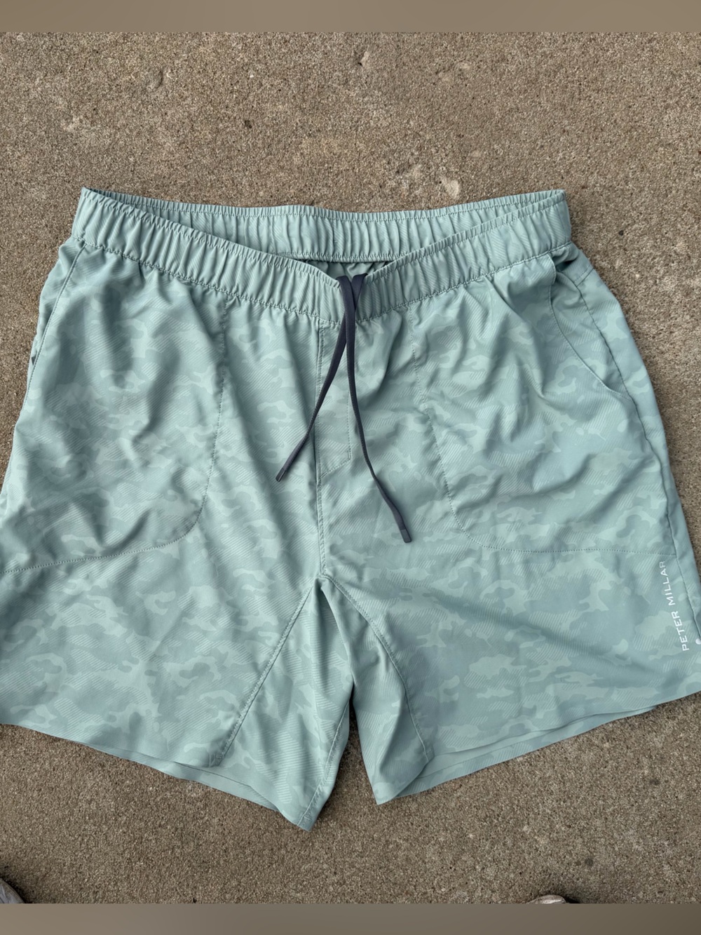 Peter Millar Seafoam Camo mens Athletic performance shorts. Size large
